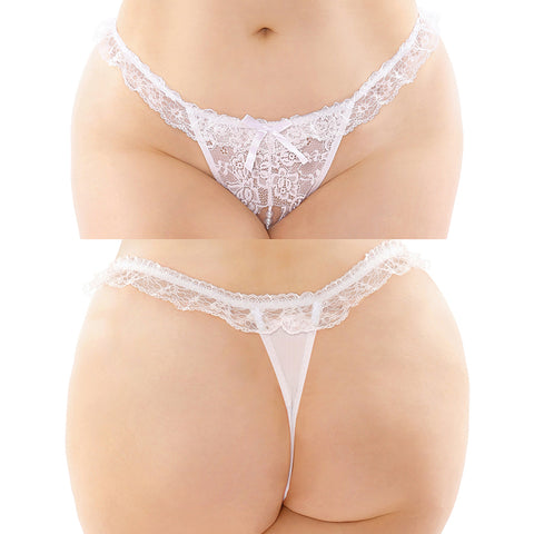 Flora Ruffled Crotchless Pearl Panty-White